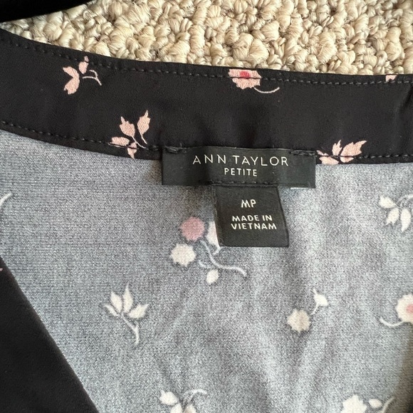 Loft Black Floral Mixed Media V-Neck Blouse - Picture 3 of 5